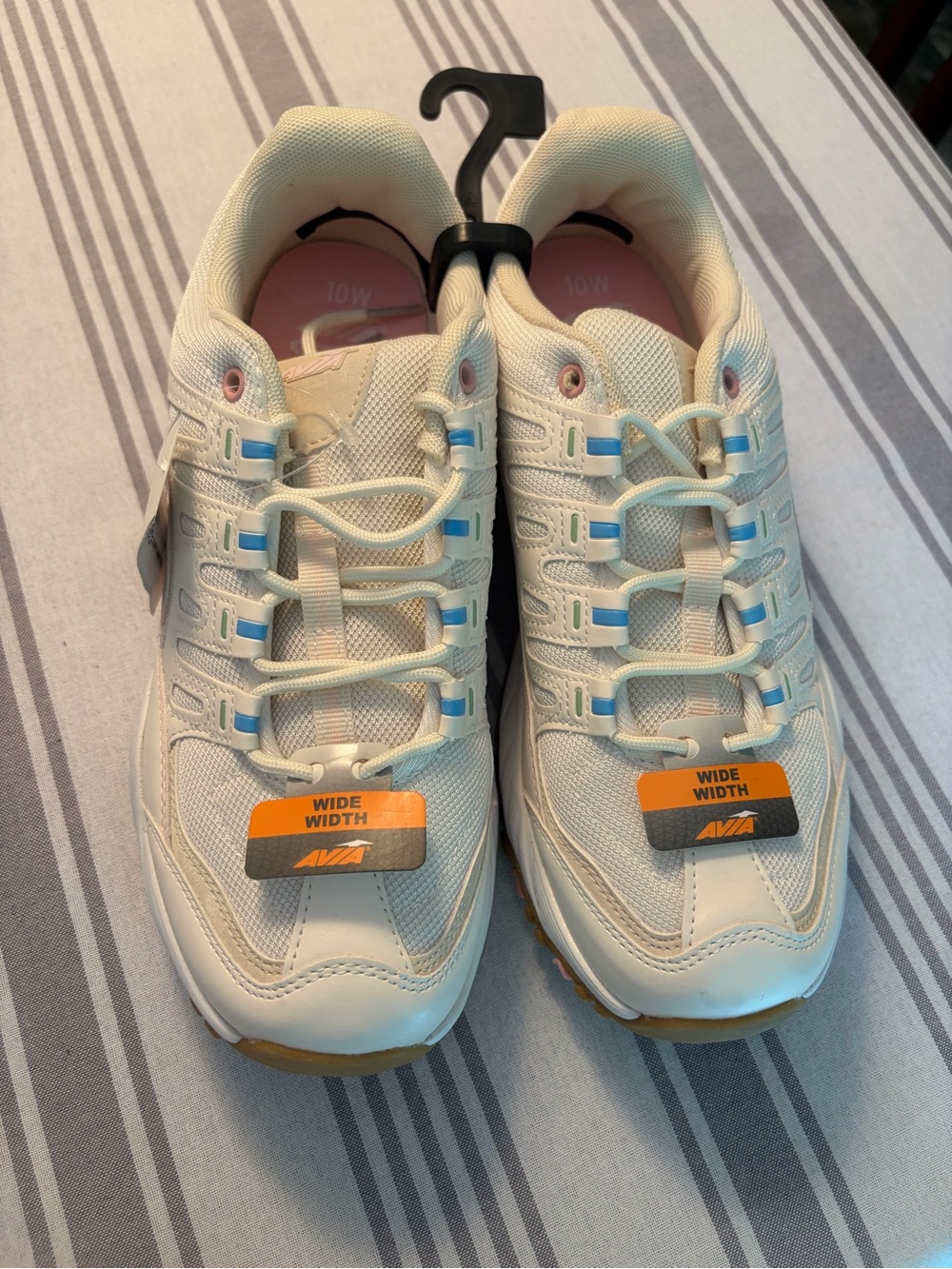 Wide-Width womans Athletic Sneakers in Cream with Pastel Accents